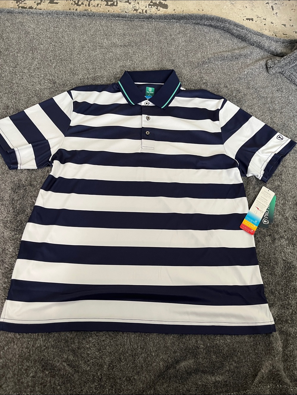 Classic Navy & White Striped Polo with Contrast Collar